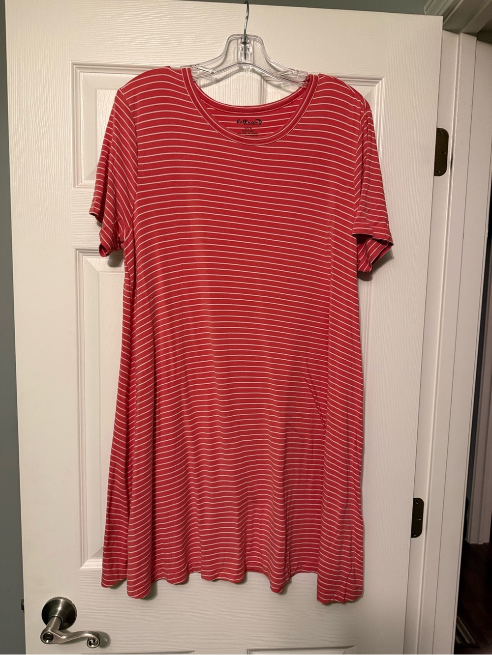 Striped Red Short-Sleeve Swing Dress